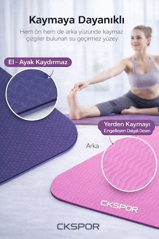 CKSpor Profesyonel Tpe Yoga Matı 6 Mm Kaymaz Taban Çift Katmanlı Spor Matı Mavi