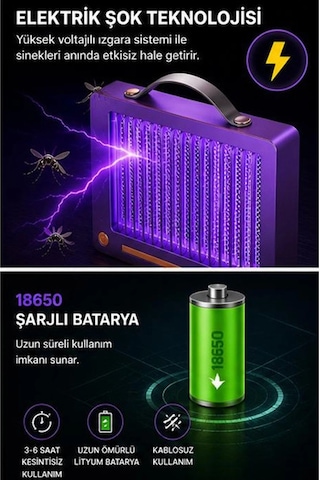 Zenvia Elektrikli Sinek Öldürücü Lamba Şarjlı, Sessiz, Led Işıklı Etkili Koruma Znv2026