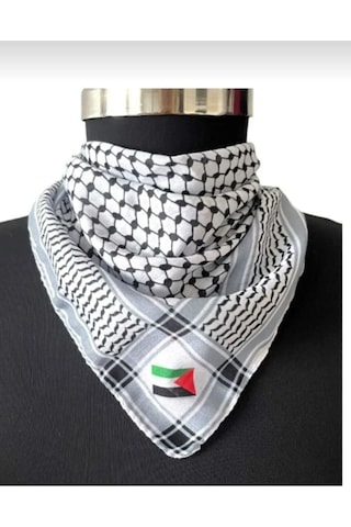 Filistin Temalı Fular 45x45 Unisex Günlük Kullanıma Uygun Puşi Şal Kefiye Filistin Bayrak Afl24106 Siyah - Beyaz