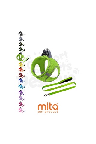 Mita Air Mesh Kedi Köpek Göğüs Tasması Çift Reflektörlü, Terletmeyen Neon Yeşil