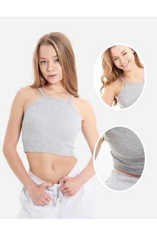 Alya Underwear Kaşkorse Dar Yaka Askılı Crop Gri Melanj