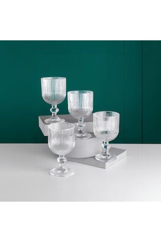 Lucca Zarif Çizgili Ayaklı 4'lü Cam Bardak Seti - 370 Ml