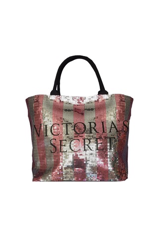Victoria's Secret Vs İkonik Desen Pembe Gümüş Pullu Payet İşlemeli Carryall Tote Pembe