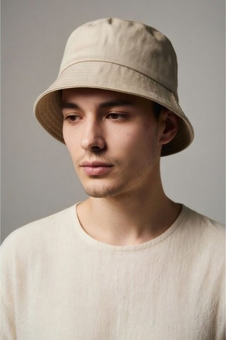 Mollycrush Unisex Bej Bucket Şapka Pamuklu Gabardin Güneş Koruyucu Balıkçı Modeli Bej