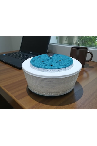 Fabrikam06 Turkuaz İmam Sarığı ,imam Sarığı , Simli Sarık, Sarık , Fes, Cübbe , Takke,s073 60 Cm Beyaz - Turkuaz