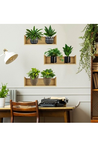 Raflı Bitki Tasarımlı Yapışkanlı Sticker 20 30 Cm 3lü Set 5060 Çok Renkli