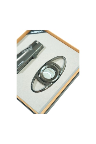 Parmida 3 Torch Gunmetal Çakmak Gunmetal Kesici İkili Puro Seti Tr9855