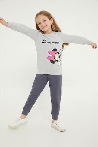 Mınnıe Mouse Kız Çocuk Eşofman Takımı Gri Melanj