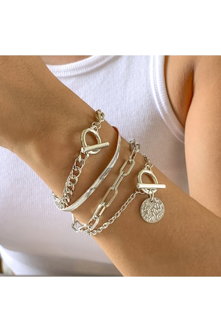 Takı Hip-hop Trendi Yılan Kemiği Zincir Bilezik Seti Retro Metal Ot Tokalı Etiket Bilezik Kadın Diğer