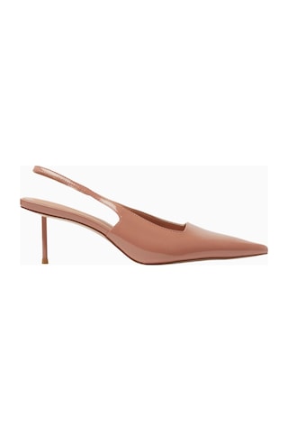 Femme La G55 Kahverengi Vegan Süet, Slingback Sivri Burunlu 55mm, Kitten Topuklu Ayakkabı