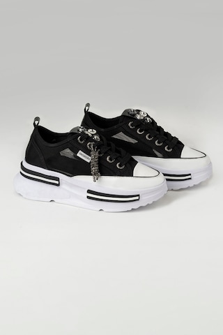Tw Tonny White Tokyo - 172 Tül Detaylı Keten Sneakers Topuk Boyu 5cm Siyah