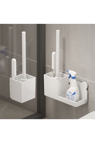 Yuntech01 Duvar Montajlı Tuvalet Fırçası Tutucu, Delme Yok, Plastik Materyal, Banyo Temizliği Aleti, Kutuphane Bölümü, Gri Renk, 1 Adet Diğer