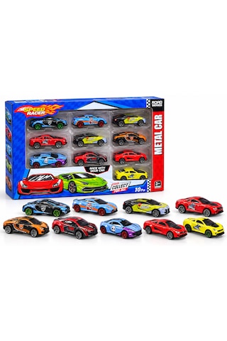 Toysan 10 Parça Metal Yarış Arabası Seti Speed Racer Çok Renkli