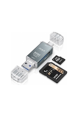 Usb 3.0 Type-c Sd Tf Microsd Kart Okuyucu Otg Adaptör, Çift Girişli Hafıza Kart Reader, Telefon Tablet Pc Laptop Kamera Drone Uyumlu, Alüminyum Gövde, Tak Çalıştır D498