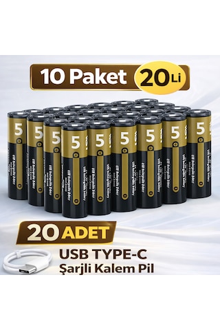 Usb Type-c Girişli Şarjlı Aa Lityum Pil 1.5v Sabit Çıkış 3200mwh 10'lu Paket