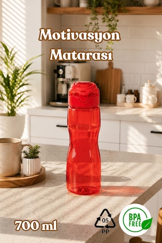 Porsima 911037-c Bpa Free Motivasyon Sporcu Su Matarası Suluk 0,7lt Su Şişesi Kırmızı