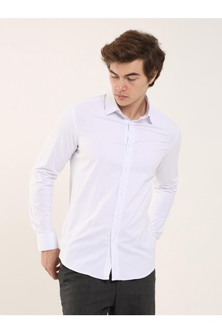 Dufy Beyaz Erkek Slim Fit Klasik Yaka Uzun Kol Gömlek - 88164 Beyaz