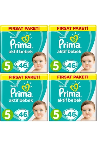Prima Pampers Aktif Bebek Junior Bebek Bezi 11-16 KG 5 Beden 4 x 46 Adet 4'lü