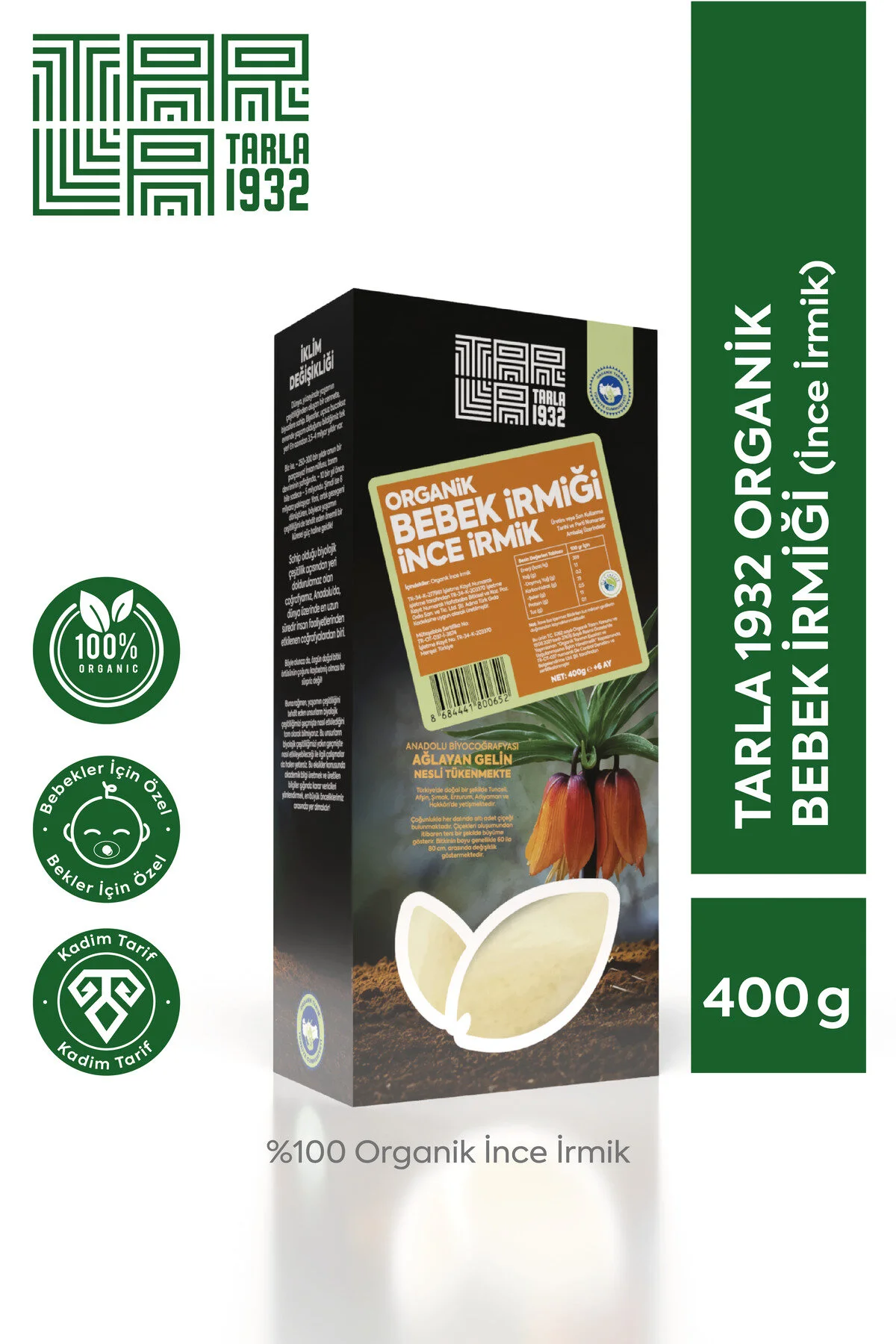Tarla 1932 Organik Bebek İrmik İnce İrmik Katkısız & Doğal 400 Gr