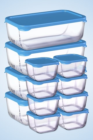 12 Parça Snowbox Mavi Kapaklı Saklama Kabı Takımı 4 Büyük + 8 Küçük Özel Set