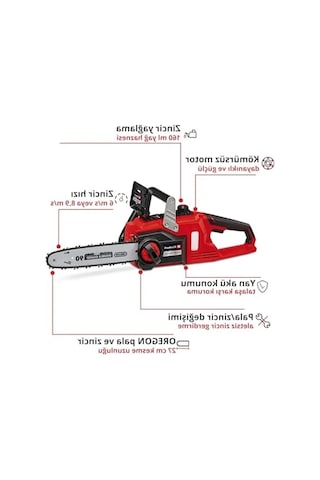 Akülü Zincirli Testere, 18 V, 30 Cm Kesim Uzunluğu