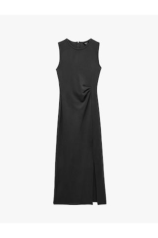 Koton Slim Fit Bisiklet Yaka Yırtmaçlı Drape Detaylı Kolsuz Midi Elbise Antrasit 7wak80091ek