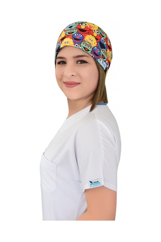 Unisex Susam Sokağı Desenli Likralı Doktor Hemşire Hastane Aşçı Medikal Cerrahi Bone Çok Renkli Çok Renkli
