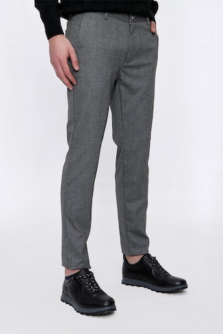 MORVEN  Erkek Gri Poliviskon Desenli Slim Fit Pantolon
