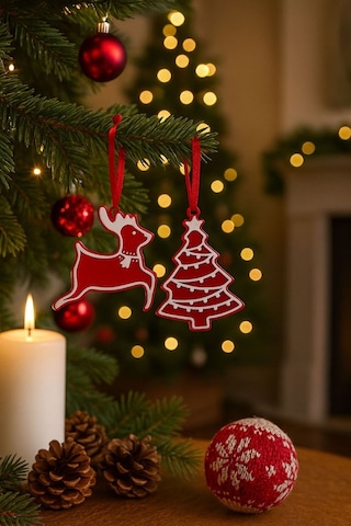 Yılbaşı Ağacı Süs Seti 5 Parça Kırmızı-beyaz Dekoratif Süsler Noel Dekor Christmas Decorations