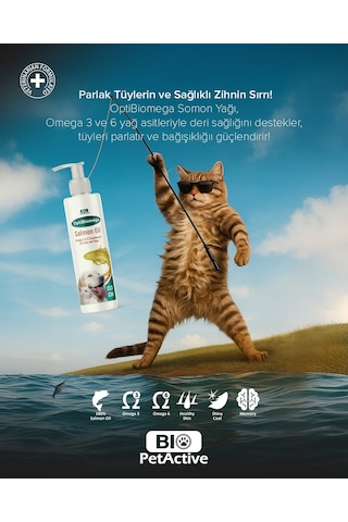 Bio Petactive Optibiomega Salmon Oil Omega 3 ve Omega 6 Kedi Balık Yağı 250 ML