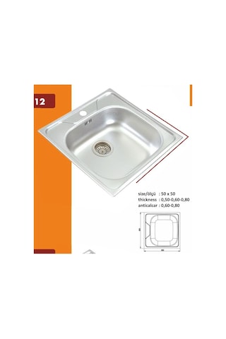 Ekosan 50 x 50 304 Kalite Paslanmaz Eviye + Sifon