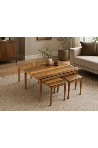 Ganni Home Napoli 4+1 Sehpa Seti Ceviz Ceviz, 1 Orta Ve 4 Zigon Sehpalı Fonksiyonel Modern Tasarım Ceviz-ceviz