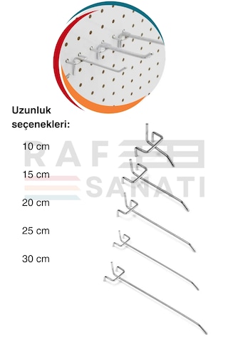 50 Adet Fon Kancası Delikli Pano Kancası 20 Cm - Askı Kancası Raf Galvaniz