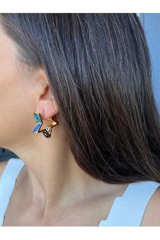 Altın Renkli Gözlü Yıldız Küpe Çok Renkli