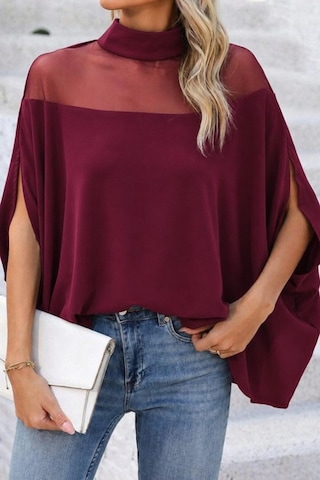 Butik İstanbul Kadın Balıkçı Yaka Tül Detaylı Yanlardan Açık Geniş Kesimli Sandy Bluz Bordo