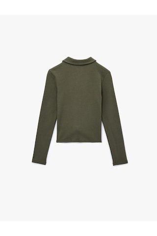 Koton Fermuarlı Slim Fit Gömlek Yaka Kaşkorse Uzun Kollu Tişört Haki 6wal10120ık Haki