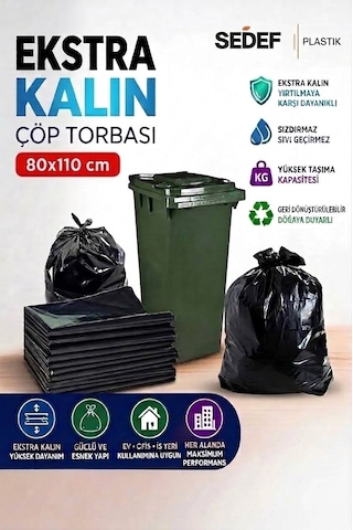 80x110 Cm Extra Kalın Siyah Endüstriyel Çöp Poşeti - 25 Kg / Ağır Hizmet Tipi