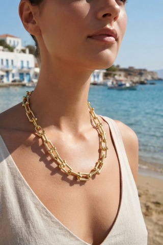 Bay Gold Renk Pirinç Tifani Model Kadın Kolye Najmaddin Standart