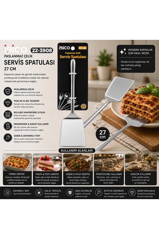 Krom Kaplama Metal Servis Spatula 27 Cm Sarı