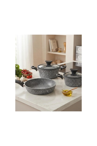 Khor Mini Set 3'lü 16 Cm Granit Gri