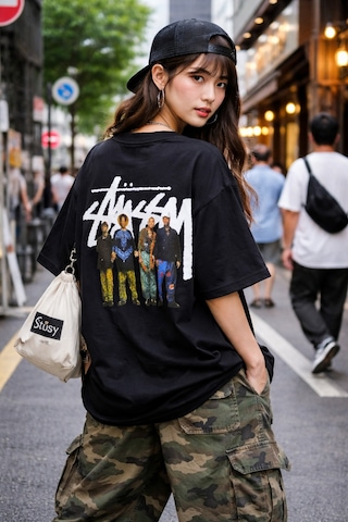 Unisex Stussy Man Sırt Baskılı Oversize Kalın Kumaş Bol Kalıp Unisex T-shirt Siyah