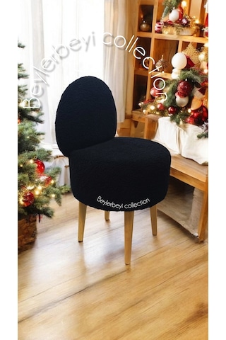 Makyaj Pufu, Sırtlı Puf, Siyah Peluş. Bench,puf, Yüksek Ayaklı Puf Siyahbbb