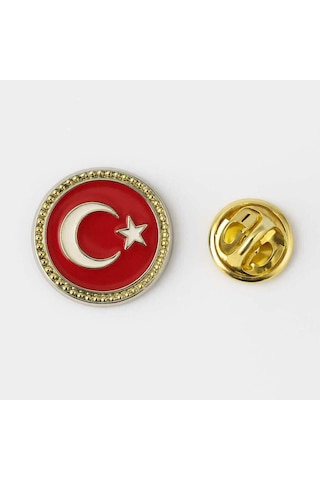 Ay Yıldız Türk Bayrağı Yuvarlak Gold Rozet 2x2 Cm Parlak Metal Yaka Rozeti Gri
