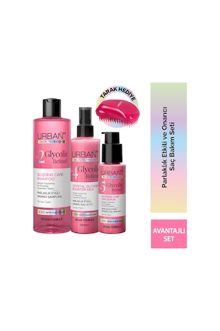 Saç Açıcı Tarak Hediyeli Glycolic Retinol Parlaklık Etkili Saç Bakım Seti Şampuan-süt-serum -gloss