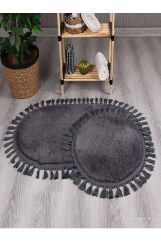 My Evilla Modern Simirna Dekoratif Peluş Oval Ponpon Saçaklı Klozet Takımı 001
