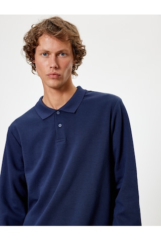 Koton Polo Yaka Sweatshirt Düğmeli Pamuklu Lacivert 5wam70091mk Lacivert