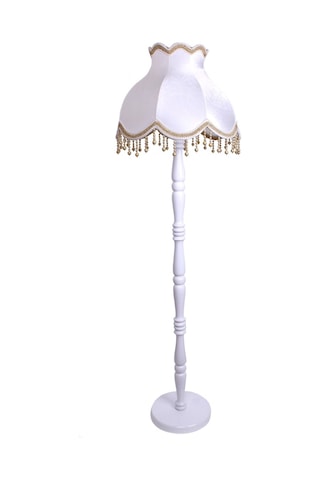 Kadife Kumaş Kaplama Ahiap Ayak Lambader Gold Beyaz