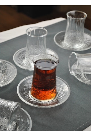 12 Parça 6 Kişilik Cam Çay Seti Çay Bardağı Takımı - Venedik Şeffaf