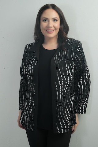 Kadın Zincir Puantiyeli Uzun Kol Kruvaze Yaka Ceket B.b. İkili Takım-40894 Siyah