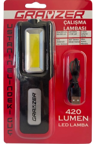 Grayzer Gl-420 Çalışma Lambası 420 Lümen Mıknatıslı Şarjlı Led Fener Siyah - Kırmızı